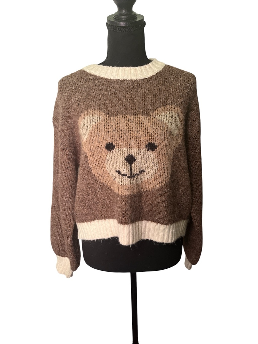 Anthropologie Luna Ivy Teddy Bear Sweater XS Grandmacore Cottagecore Cozy Knit